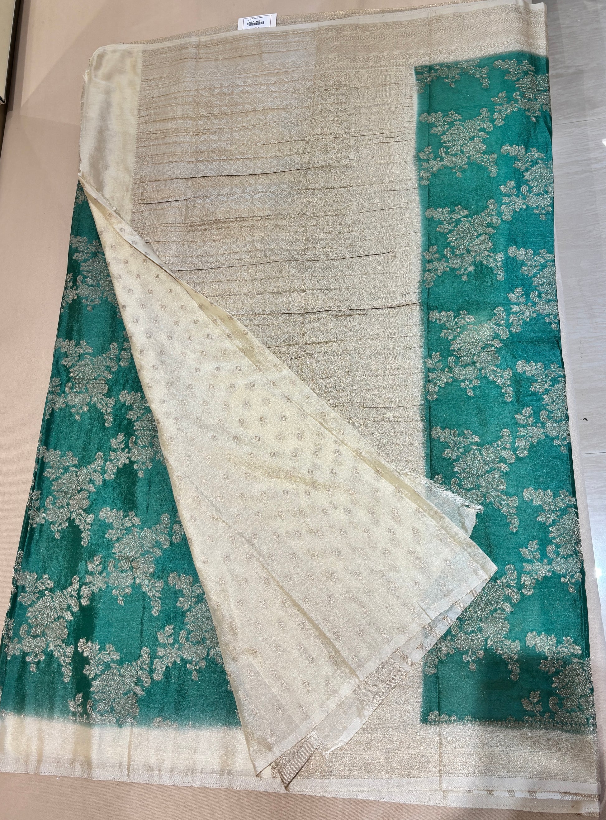 SEA GREEN SEMI JORJET JAAL PATTERN SAREE