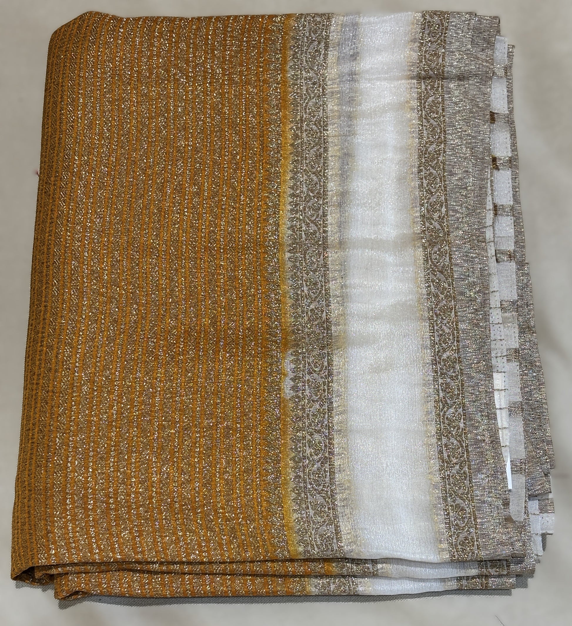 YELLOW COLOR KHADI JORJET WITH OFF-WHITE BENTEX BORDER