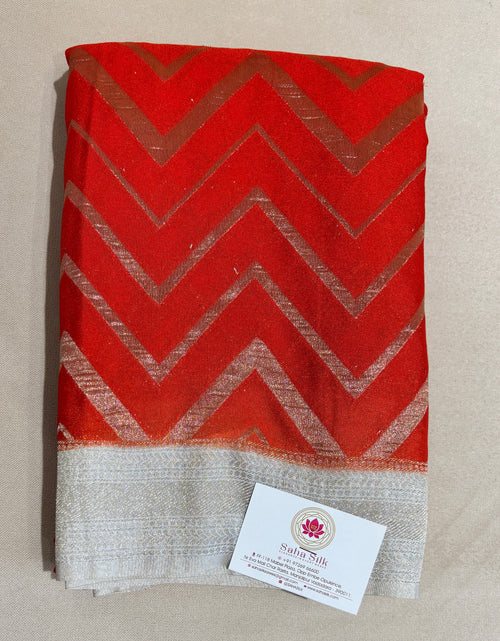 ORANGE COLOR ZIG ZAG PATTERN SEMI JORJET SAREE