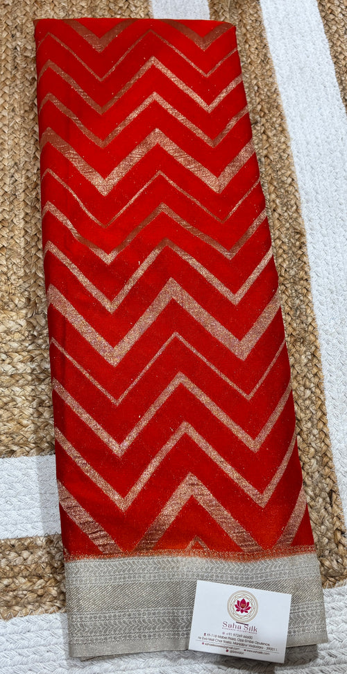 ORANGE COLOR ZIG ZAG PATTERN SEMI JORJET SAREE
