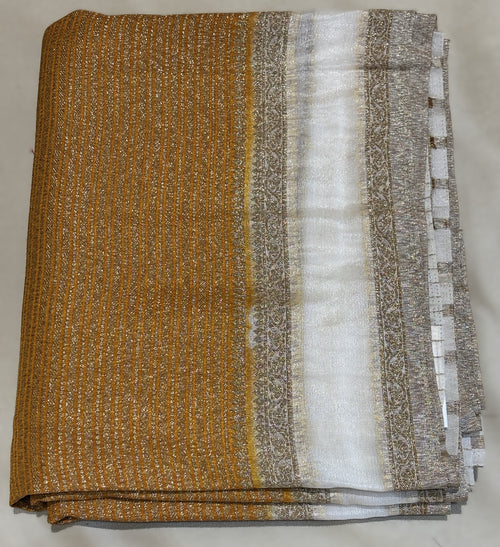 YELLOW COLOR KHADI JORJET WITH OFF-WHITE BENTEX BORDER