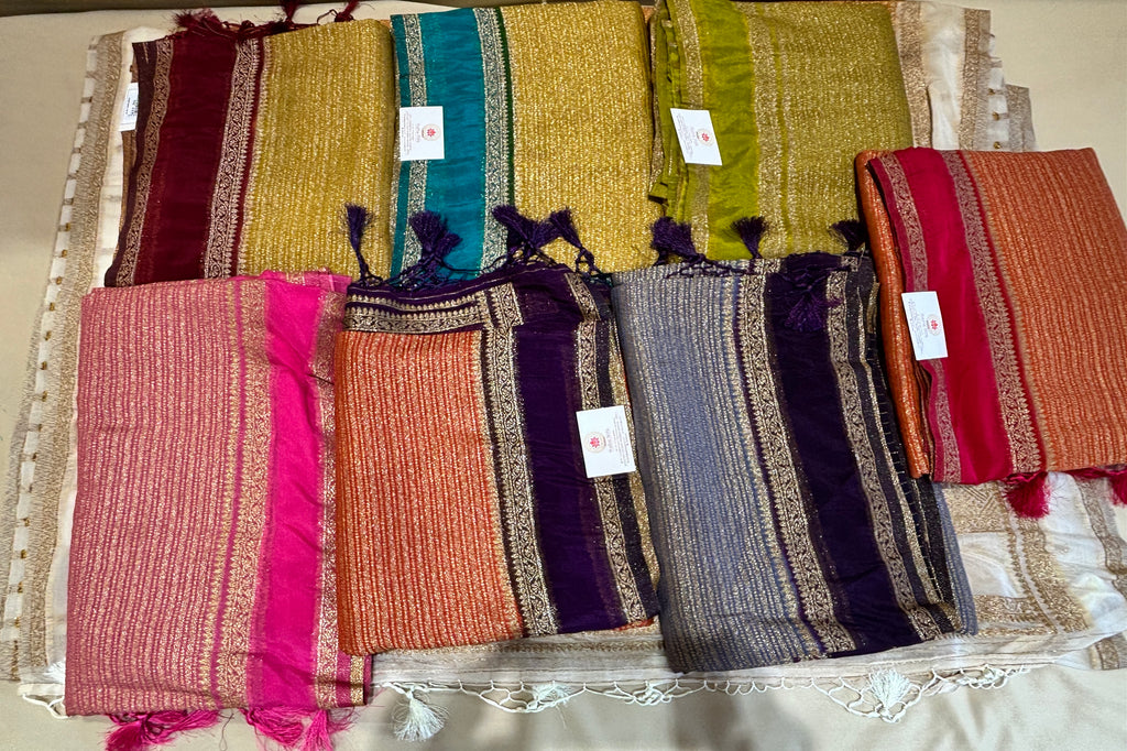 YELLOW COLOR KHADI JORJET WITH OFF-WHITE BENTEX BORDER